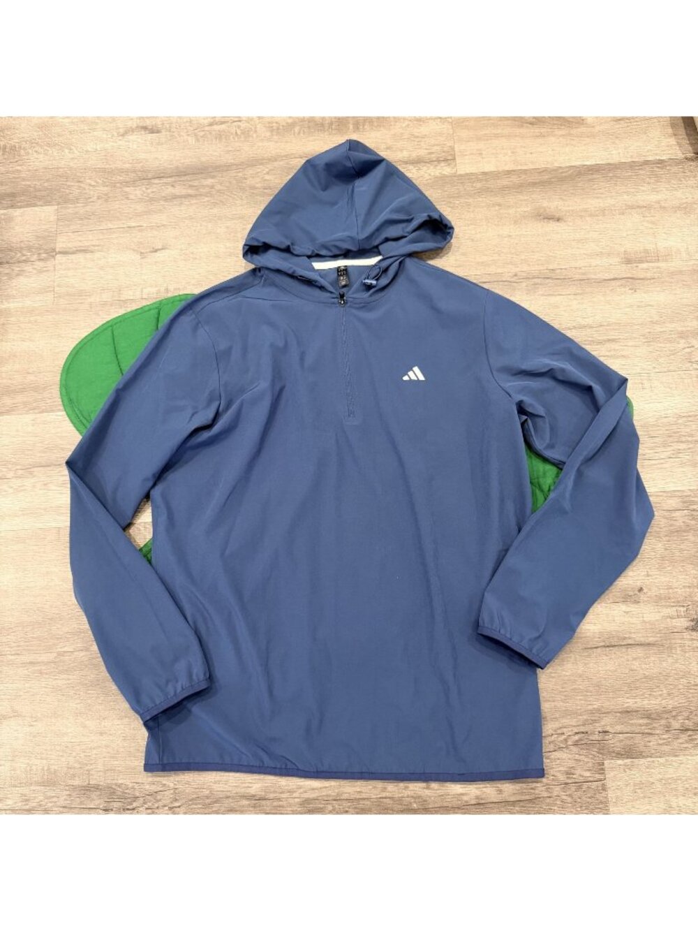 Adidas Mens Large Blue Hooded Quarter Zip Pullover Windbreaker Jacket Lightweigh